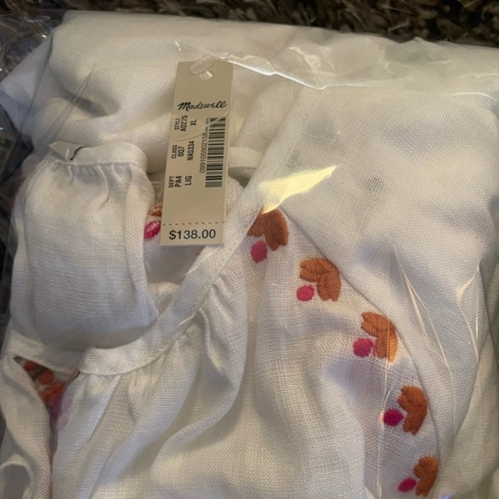 Embroidered Linen-Blend Raglan Ruffle Mini Dress XL - Picture 7 of 7